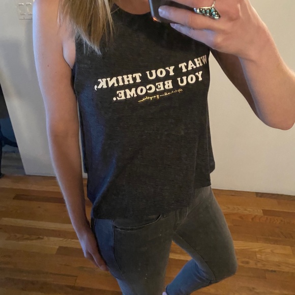 Spiritual Gangster what you think you become cropped graphic print muscle tank S - Picture 5 of 8